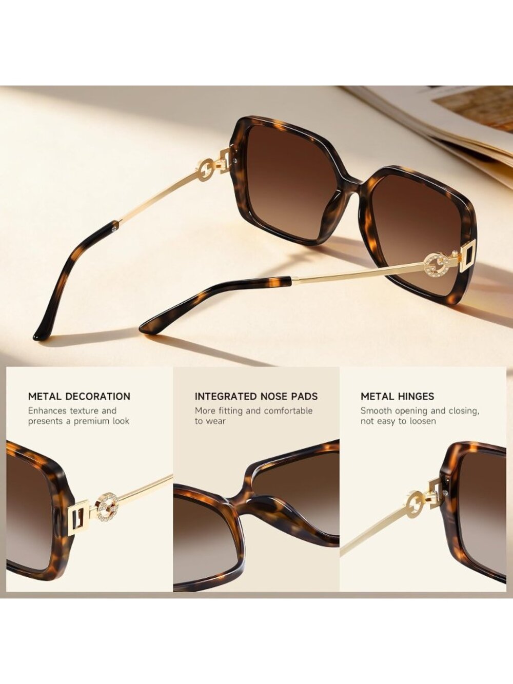 Women's Retro Yellow Brown Oversized Vintage Style Sun Glasses UV Protection - Picture 7 of 7